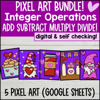 Thumbnail for Integer Operations Digital Pixel Art BUNDLE Google Sheets Add Subtract Integers