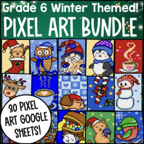 Thumbnail for [Winter] 6th Grade Math Pixel Art BUNDLE â€” 30 Google Sheets Digital!