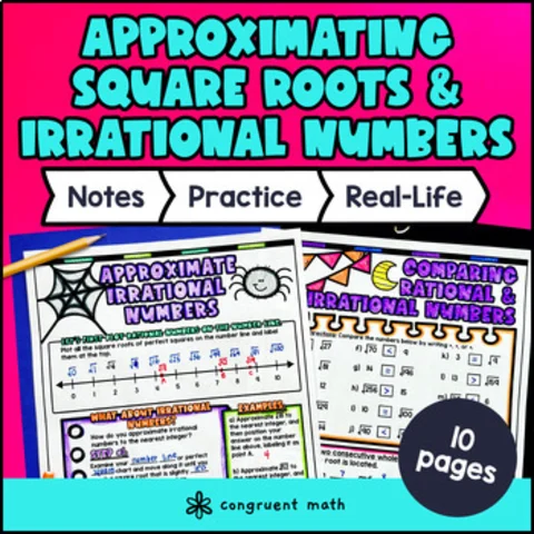 Thumbnail for Approximate Square Roots Irrational Numbers Guided Notes & Doodle | Number Line