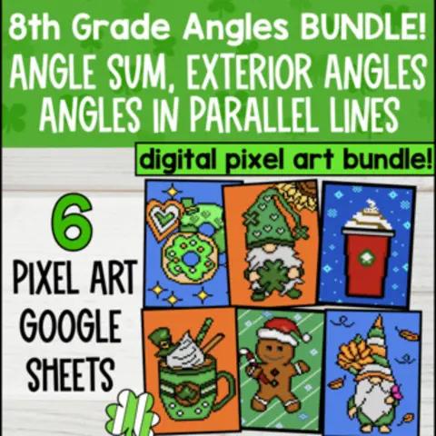 Thumbnail for Angles Pixel Art BUNDLE | 8th Grade Math | Angle Sum, Exterior Angles, Parallel