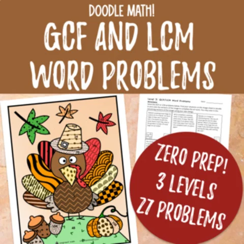 Thumbnail for GCF and LCM Word Problems Doodle & Color by Number
