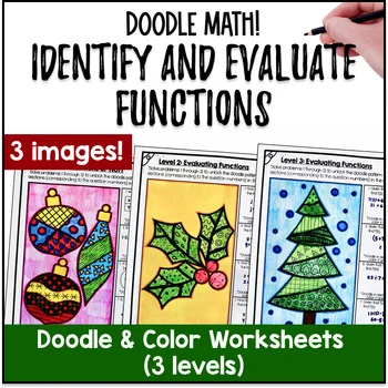 Thumbnail for Identify & Evaluate Functions Doodle Math, Twist on Color by Number | Christmas