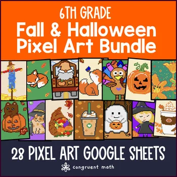 Fall & Halloween Digital Pixel Art Bundle | 6th Grade Math | Google Sheets