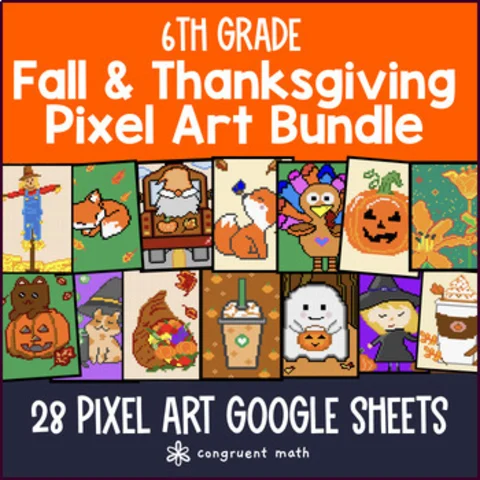 Thumbnail for 6th Grade Math Fall Themed Digital Pixel Art Bundle | Google Sheets