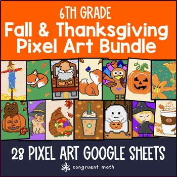 6th Grade Math Fall Themed Digital Pixel Art Bundle | Google Sheets