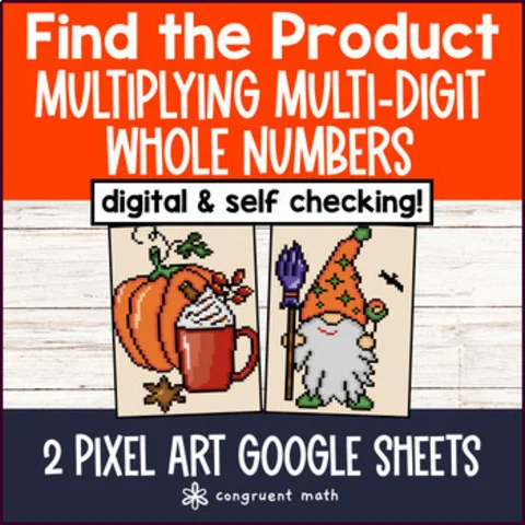 Thumbnail for Multiplying Multi-Digit Whole Numbers Pixel Art | Products | Thanksgiving
