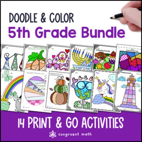 Thumbnail for 5th Grade Doodle Math BUNDLE | Twist on Color by Number Worksheets | Sub Plans