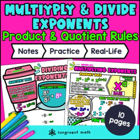 Thumbnail for Product & Quotient Exponent Rules Guided Notes | Laws of Exponents
