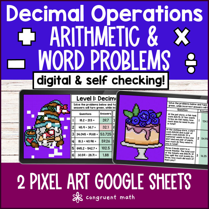 6th Grade Decimal Operations Pixel Art