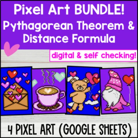 Thumbnail for Pythagorean Theorem & Distance Formula Digital Pixel Art BUNDLE Hypotenuse Legs
