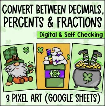 Thumbnail for Converting Fractions, Decimals, and Percents Digital Pixel Art | St. Patrick's
