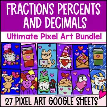 Thumbnail for Fractions, Decimals, Percents Digital Pixel Art BUNDLE | Valentine's Day Math