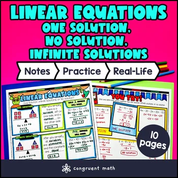 Thumbnail for Linear Equations Infinite No and One Solutions Guided Notes w/ Doodles Sketch