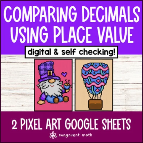 Thumbnail for Comparing Decimals to Thousandths Place Digital Pixel Art | Google Sheets