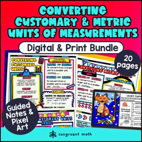 Thumbnail for Metric and Customary Units of Measurement Conversions Guided Notes & Pixel Art