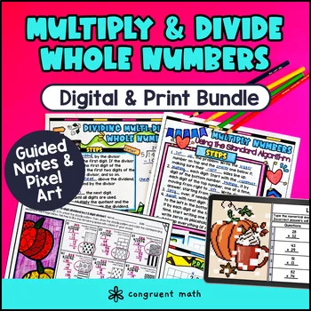 Thumbnail for Multiply and Divide Whole Numbers Guided Notes & Pixel Art | Product & Quotient