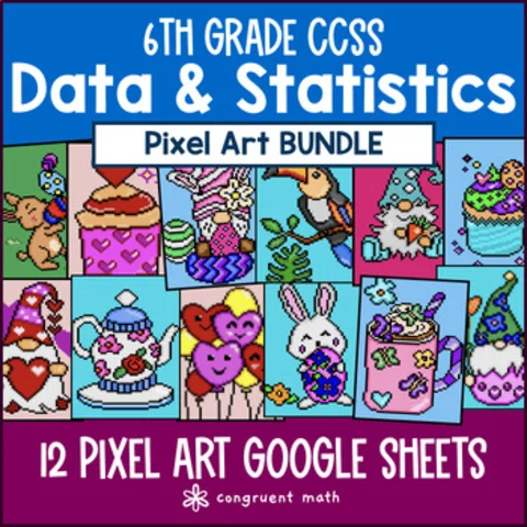 Thumbnail for 6th Grade Data & Statistics Digital Pixel Art BUNDLE | Dot Plots, Histograms