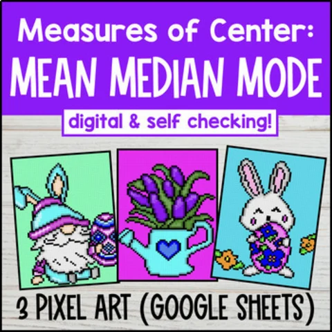Thumbnail for [Easter] Measures of Center Mean Median Mode — 3 Pixel Art Google Sheets