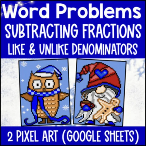 Thumbnail for Subtracting Fractions Word Problems Digital Pixel Art