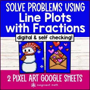 Thumbnail for Line Plots with Fractions | Digital Pixel Art | Measurement & Data Google Sheets