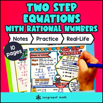 Thumbnail for Two Step Equations with Rational Numbers Guided Notes with Doodles Sketch Notes