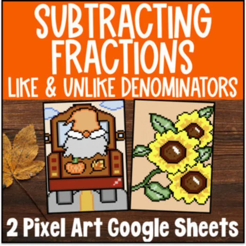 Thumbnail for Subtracting Fractions Like & Unlike Denominators Pixel Art Digital Google Sheets