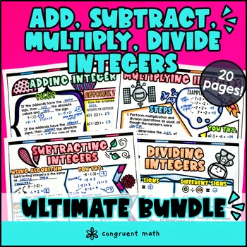 Thumbnail for Integers Operations Guided Notes & Doodles BUNDLE | Add Subtract Multiply Divide