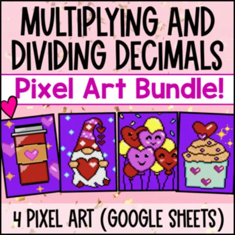 Thumbnail for Decimal Multiplication & Division BUNDLE — 4  Pixel Art Google Sheets