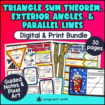 Thumbnail for Triangle Sum Theorem, Exterior Angles, Parallel Lines Guided Notes & Pixel Art
