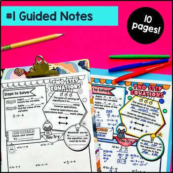 Two Step Equations Rational Numbers | 7th 8th Grade Notes Pixel Art ...