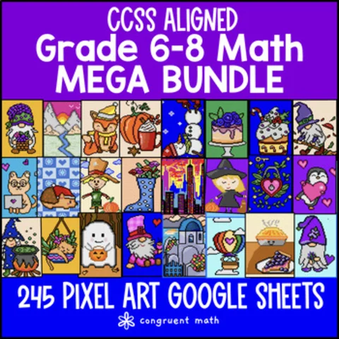 Thumbnail for 6th-8th Grade Math Full-Year Digital Pixel Art BUNDLE | Google Sheets Sub Plans