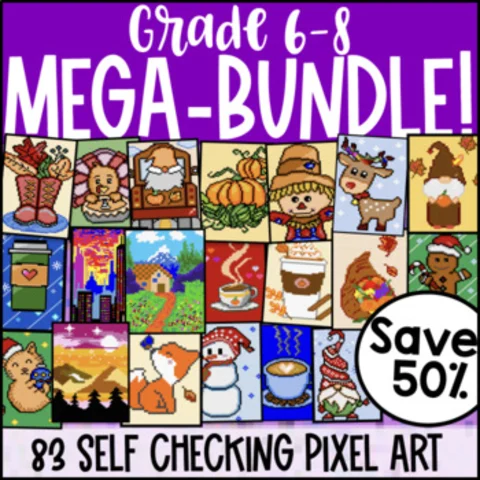 Thumbnail for Grade 6 - 8 Math Pixel Art MEGA BUNDLE â€” 83 Pixel Art Google Sheets!