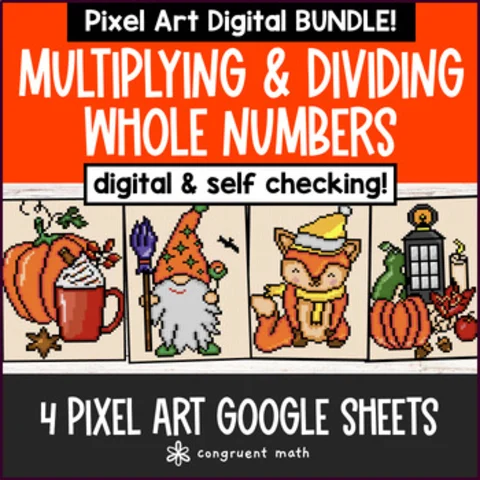 Thumbnail for Multiplying and Dividing Whole Numbers Pixel Art BUNDLE | Fall & Halloween