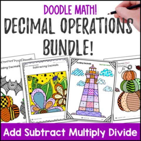 Thumbnail for Decimal Operations Doodle Math BUNDLE | Twist on Color by Number