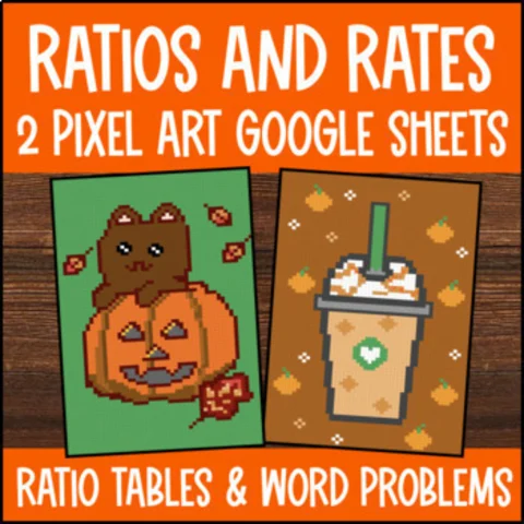 Thumbnail for Ratios & Rates Pixel Art | Equivalent Ratios | Google Sheets | Thanksgiving Fall