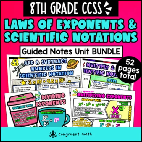 Thumbnail for Laws of Exponents & Scientific Notations Guided Notes BUNDLE | 8th Grade CCSS