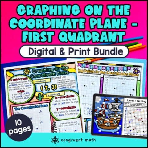 Thumbnail for Coordinate Plane Quadrant 1 Graphing Guided Notes & Pixel Art | 5th Grade CCSS