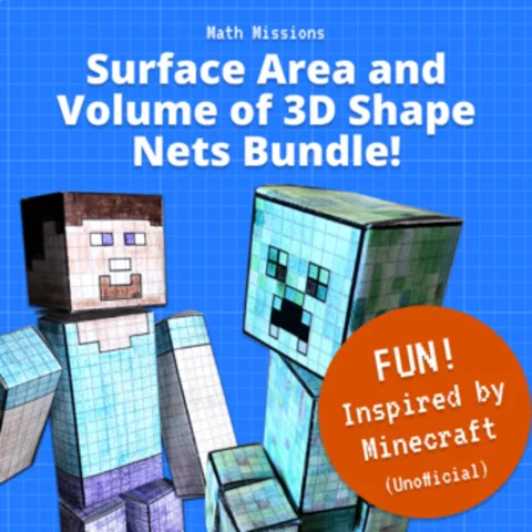 Thumbnail for Surface Area and Volume of 3D Shape Nets Math Project BUNDLE | Minecraft