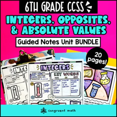 Thumbnail for Integers Opposites Absolute Values Guided Notes Unit BUNDLE | 6th Grade CCSS