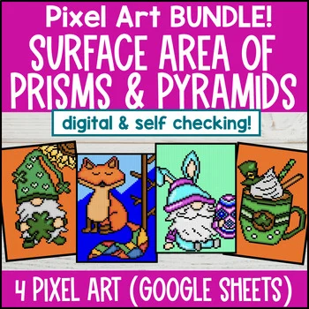 Thumbnail for Surface Area of Prisms and Pyramids Digital Pixel Art BUNDLE | Geometry