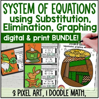 Thumbnail for Solving Systems of Equations Activity BUNDLE | St. Patrick's Day Print & Digital