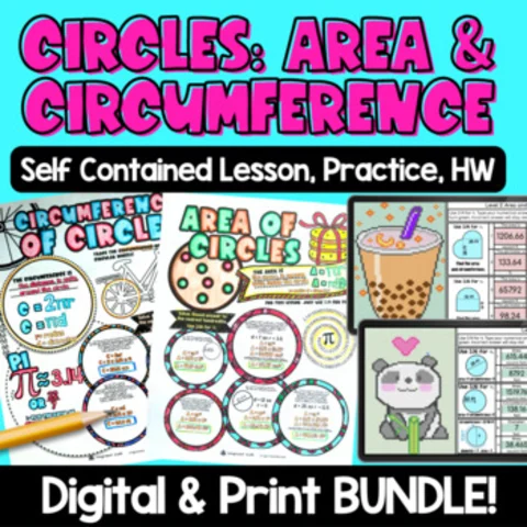 Thumbnail for Area and Circumference of Circles Print Digital BUNDLE — Guided Notes Pixel Art