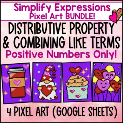Thumbnail for Simplifying Expressions Digital Pixel Art| Like Terms & Distributive Property