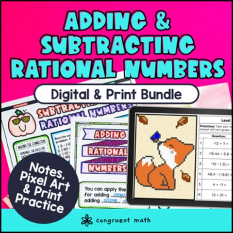 Thumbnail for Adding Subtracting Rational Numbers Digital & Print Bundle | Guided Notes Pixel