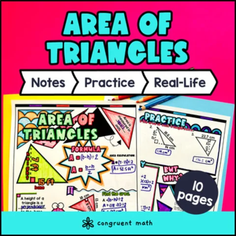 Thumbnail for Area of Triangles Guided Notes with Doodles Sketch Notes Color by Code Worksheet