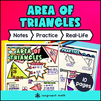 Area of Triangles Guided Notes with Doodles Sketch Notes Color by Code Worksheet