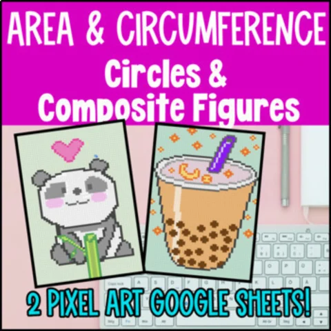 Thumbnail for Area and Circumference of Circles Digital Pixel Art | Composite Figures