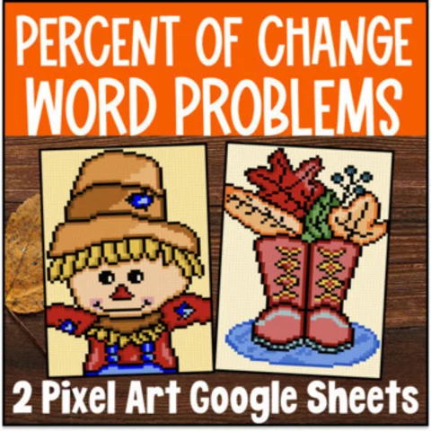 Thumbnail for Percent of Change Word Problems Pixel Art | Increase & Decrease | Fall