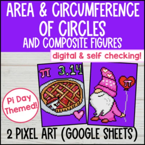 Thumbnail for Circumference and Area of Circles Digital Pixel Art | Composite Figures