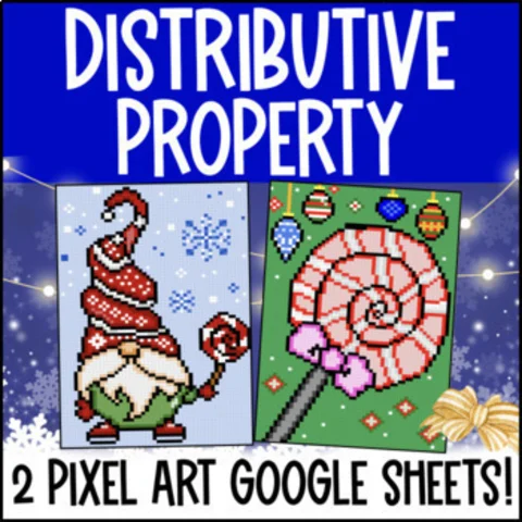 Thumbnail for Distributive Property & Combine Like Terms Expressions— 2 Pixel Art Google Sheet